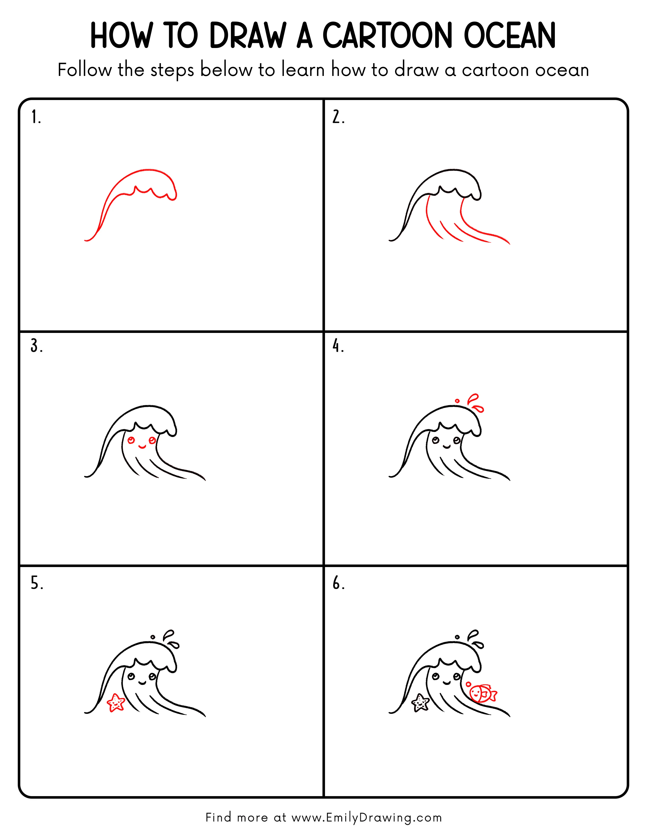 Printable Cartoon Ocean Drawing Guide